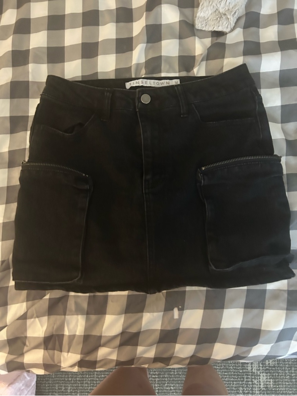 Black Cargo Pocket Denim Mini Skirt